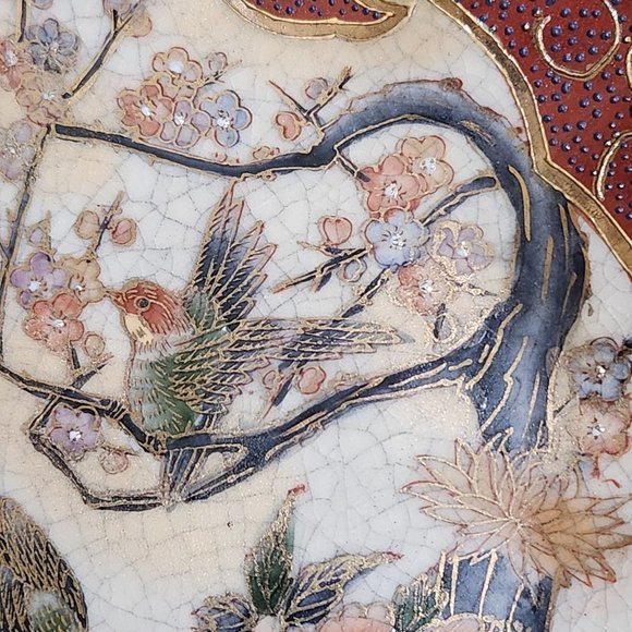 Vintage Japanese Kutani Porcelain Plate With Scalloped Edges & Hand-Painted Flor - Picture 3 of 4